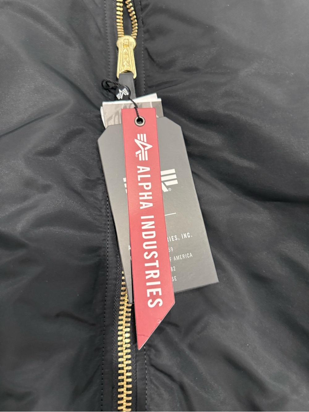 Alpha Industries Black Bomber Jacket with Orange Lining and Red Zip Tag - Picture 2 of 7